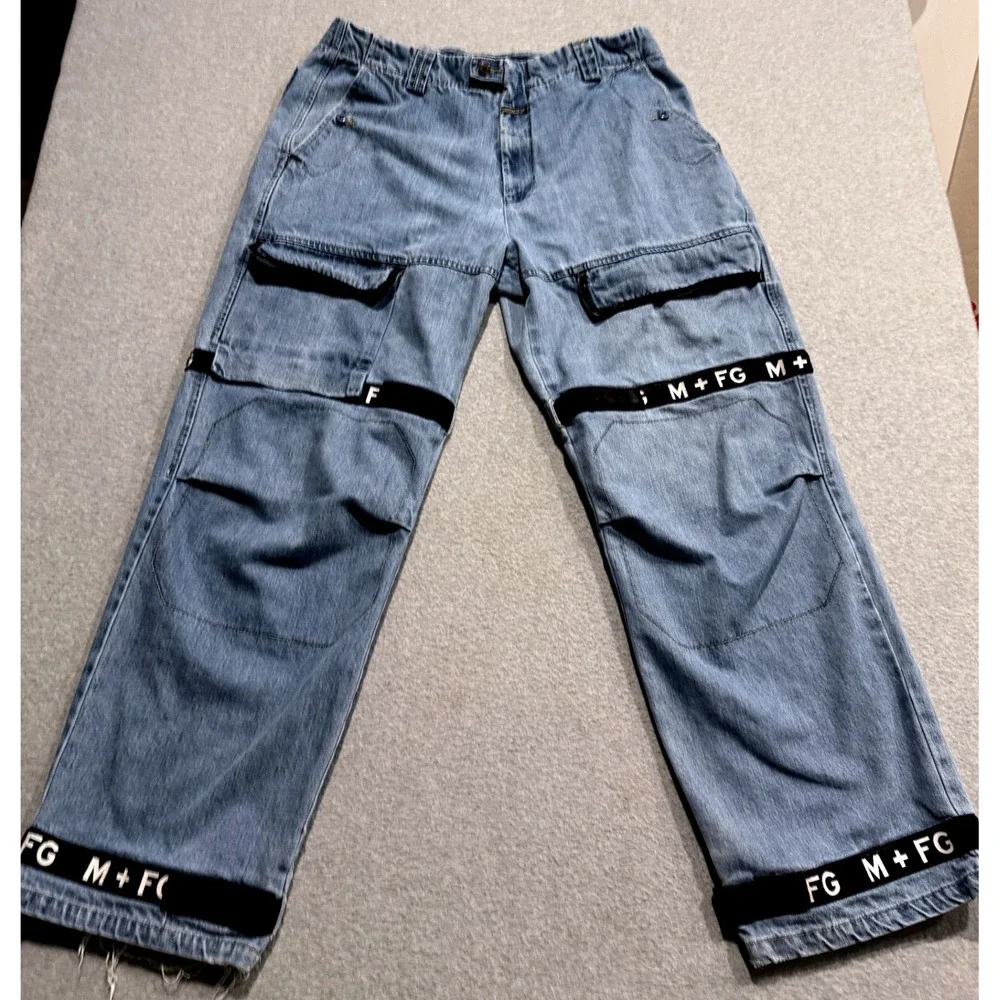 Marithe Francois Girbaud Mens Cargo Jeans Lt Wash w/Black Tactical Webbing 40M